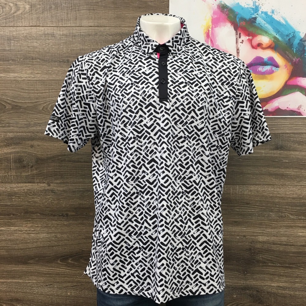 Sunday Swagger Men's‎ XXL Black White Geometric Short Sleeve Polo Golf Shirt